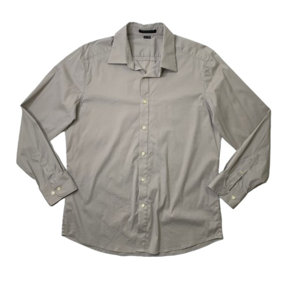 Vintage Theory Shirt Mens L Large Dusty Gray Cotton Blend Stretch Long Sleeve